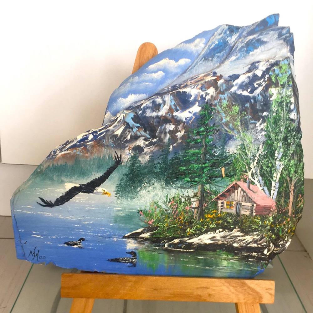 Mark S Hansen Signed Original Oil Painting Natural Rock Stone Art
